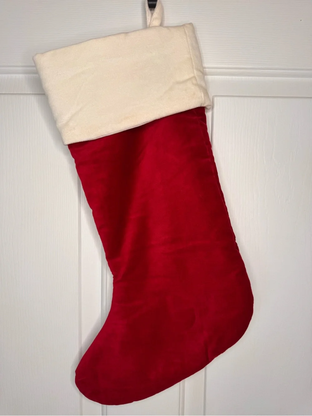 Pottery Barn Personalized Red and Cream velvet Christmas Stocking - 'Matt'